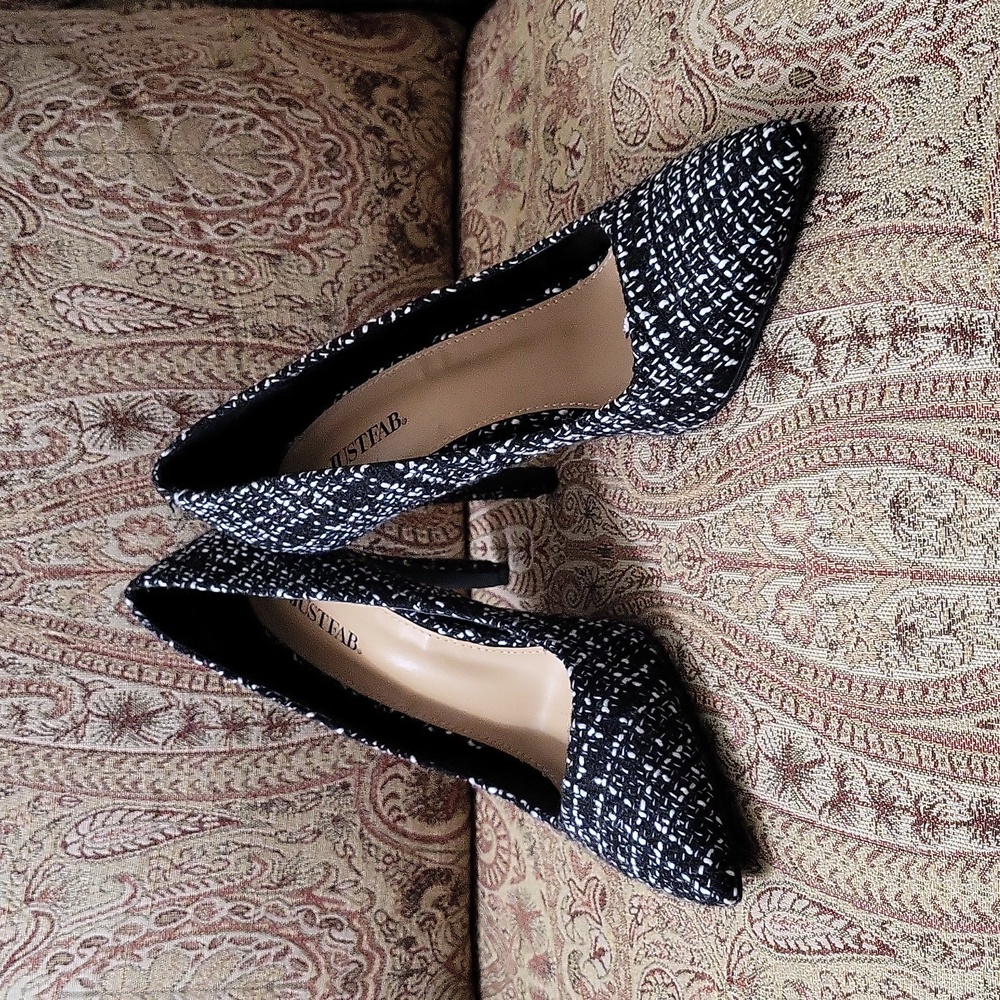 JustFab Tweed Fabric Giselle Heels, Size 8.5